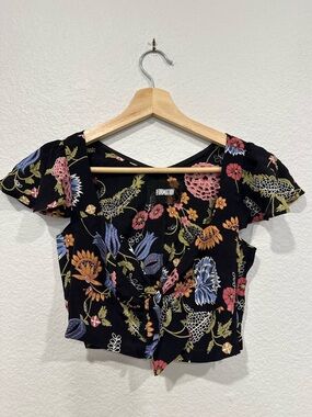 Reformation Floral Tie-Front Crop Top in Black - 0